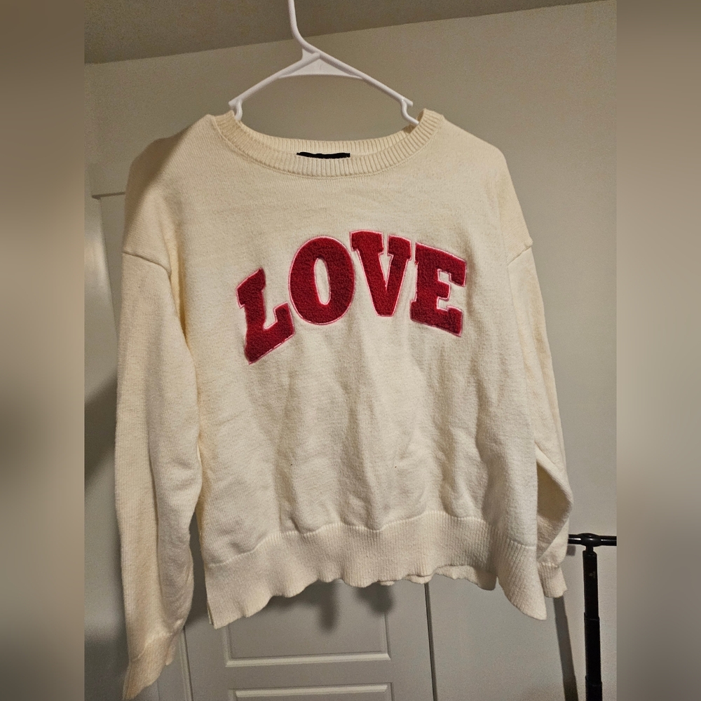 32 Degrees Cream Sweater with Red 'LOVE' Design